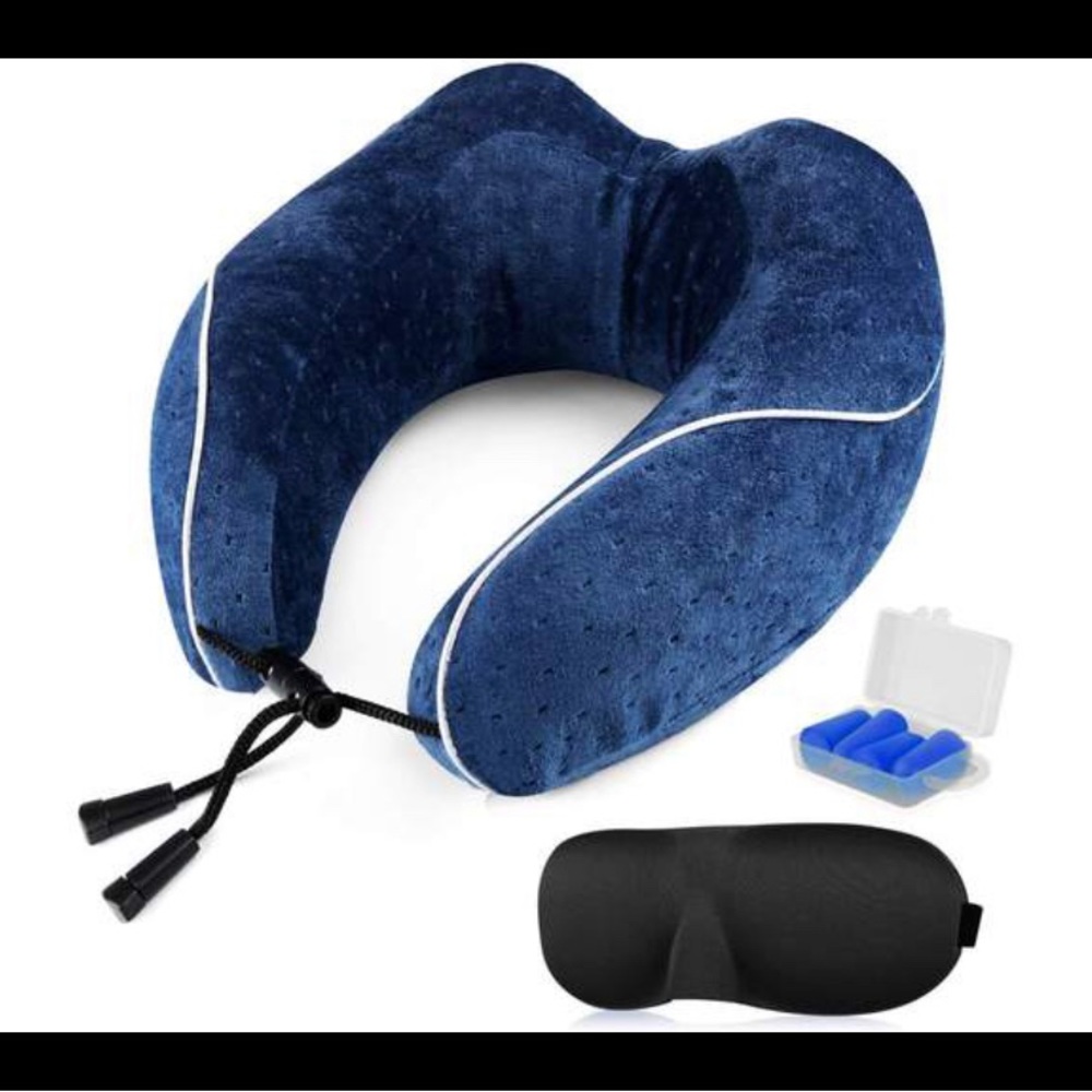 NWT ONSON Travel Pillow, Eye Mask, fEar Plugs w Travel Bag, 100% PURE MEMORY FOA